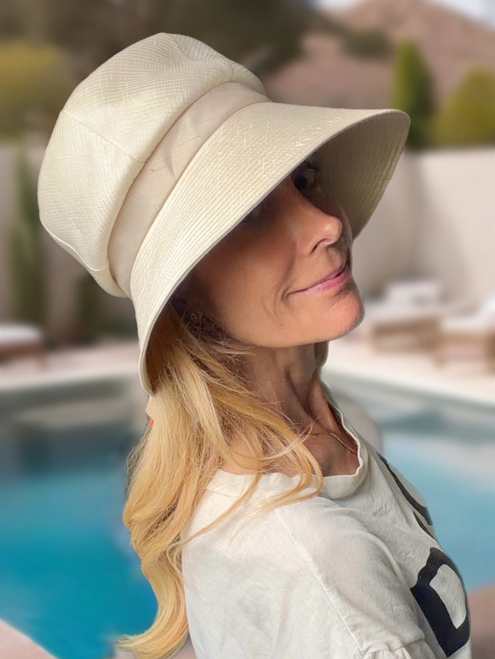 Schiaparelli Vintage 50/60s Wide-Brim Ribbed Sun Hat, ribbon Tail, 23”/58cm EUC🦄 - Picture 3 of 15